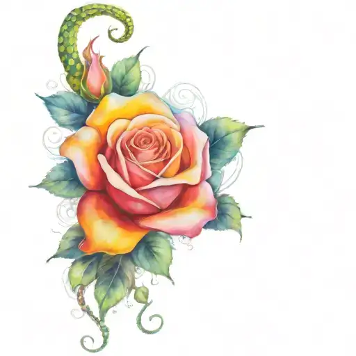 roses and snake wrapped tattoo design idea