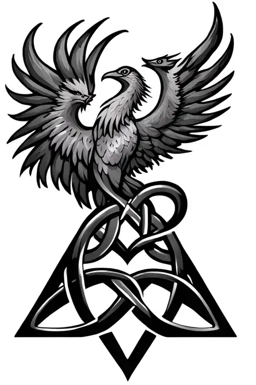 phoenix heart triangle Celtic Knot tattoo design idea