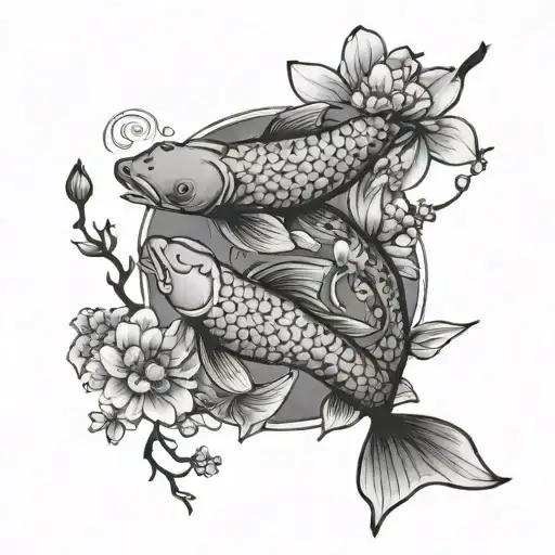 carp koi tree sakura yin and yang in leaves tattoo design idea