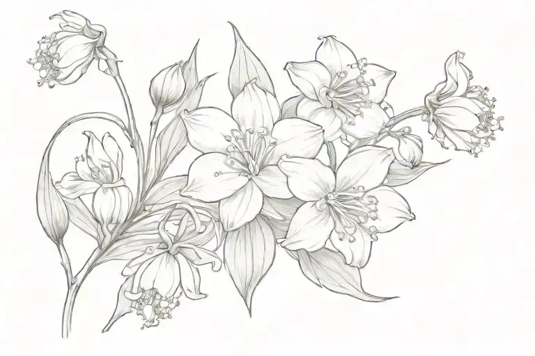 Lilly of the valley and chocolate cosmos flower tattoo design idea