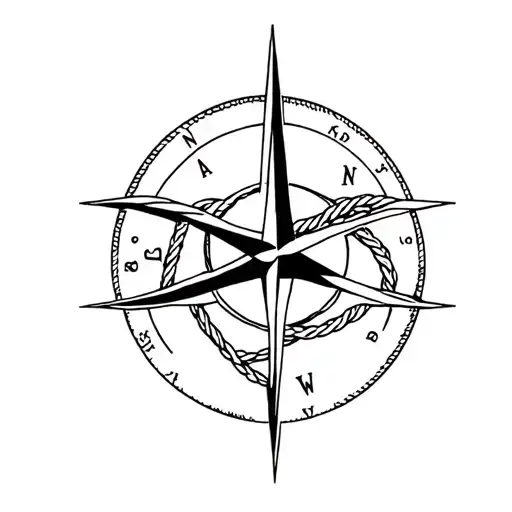 mountain compass rose and rope tattoo design idea