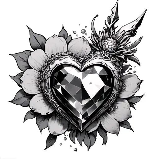 madoka kaname soul gem and mew ichigo heart weapon around it and yuki yunas flower motif behind tattoo design idea