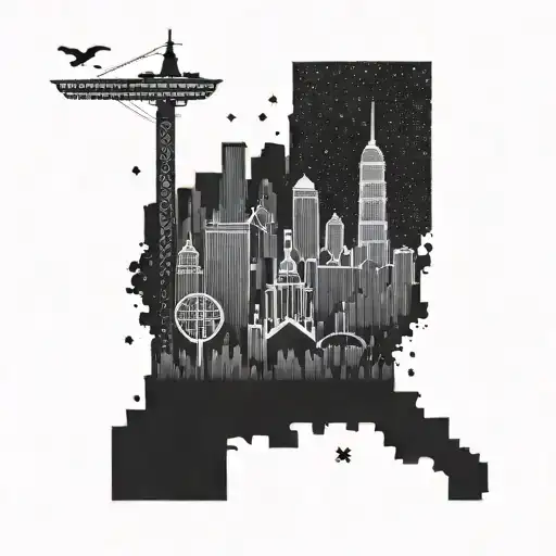 A tribal design incorporating the Las Vegas skyline and two small footprints, symbolizing the client's role as a father of 2 in a stylish and meaningful way tattoo design idea