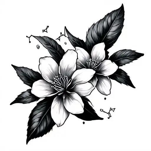 constellation cassiopeia with 2 orange blossom petals  tattoo design idea