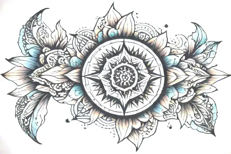 compass mandala lotus flower geometric color or shading upper back feminine confident growth and change fierce  tattoo design idea
