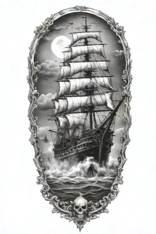 skeleton ship tattoo design idea