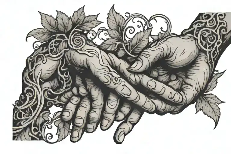 thick vines with hands shaking in the middle tattoo design idea