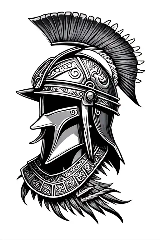 Samurai Helmet + Spartan Helmet. A fused design of a samurai kabuto and a Spartan Corinthian helmet, representing the tattoo design idea