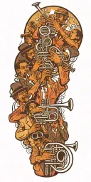 New Orleans Jazz musicians playing trumpet and piano tattoo design idea