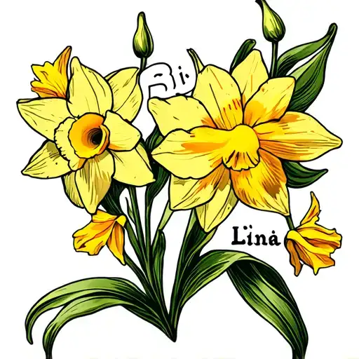 "Linda. " Pi symbol. daffodil flower. tattoo design idea