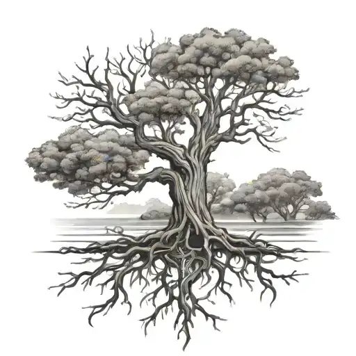 cross tree with roots tattoo design idea