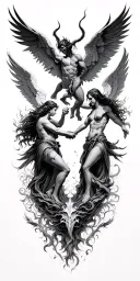 heaven vs hell theme with angels and demons fighting tattoo design idea