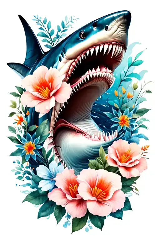 shark fin with flowers  tattoo design idea