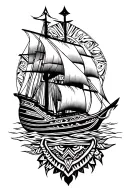 galleon blank and with aztec pattern and poseidon tattoo design idea