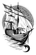galleon blank and with aztec pattern and poseidon tattoo design idea