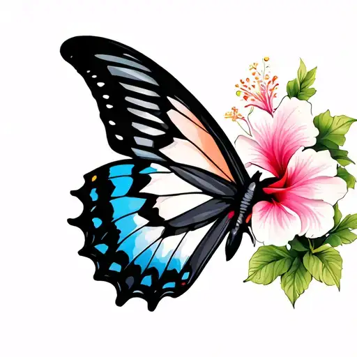 swallowtail butterfly, hibiscus flowers  tattoo design idea