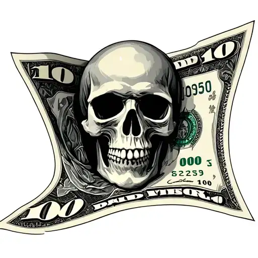 100 dollar bill with skull in middle tattoo design idea