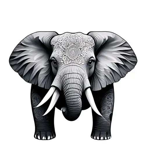 Floral geometric elephant tattoo design idea