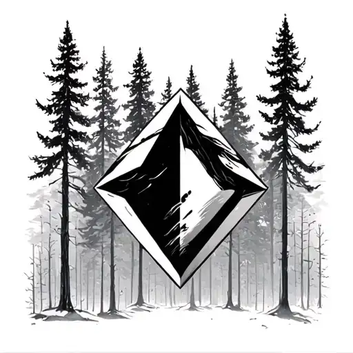 pentagon design with tall trees in the background tattoo design idea
