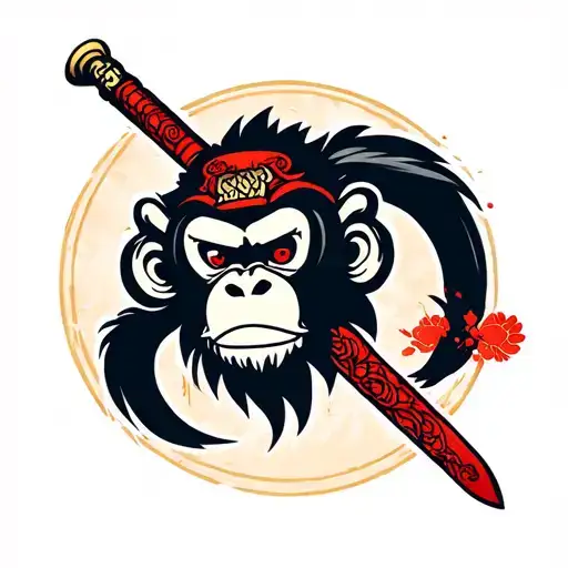 monkey samurai japan style sword tattoo design idea