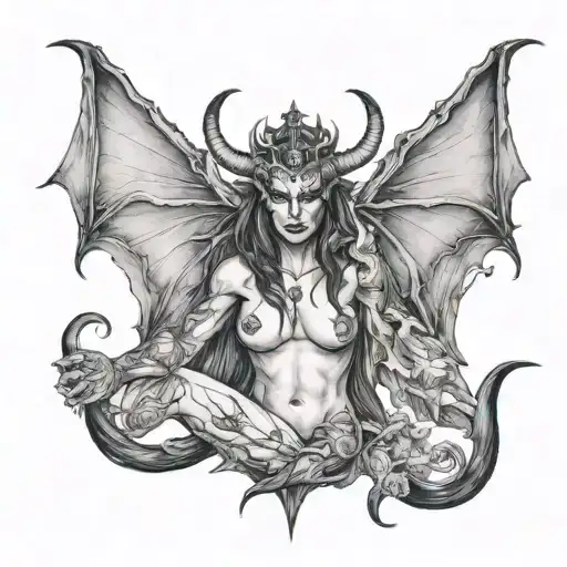 graphic nude demoness  labia tattoo design idea