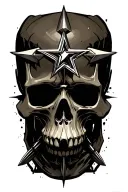 Skull with 8 pointed star background. Star tips spearheaded. No color in design.  tattoo design idea