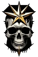 Skull with 8 pointed star background. Star tips spearheaded. No color in design.  tattoo design idea