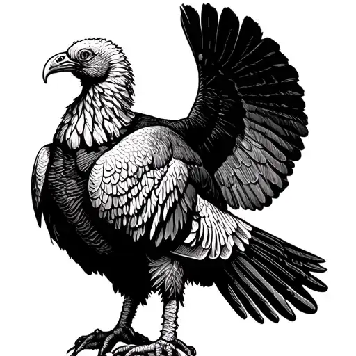 turkey vulture standing with wings spread out facing forward tattoo design idea