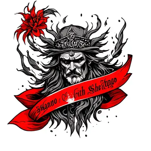 shango with red banner tattoo design idea