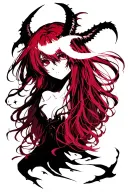 demon girl, face, long red hair, sillouette tattoo design idea