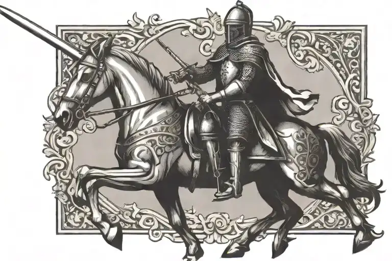 medieval knight holding sword riding horse running no background tattoo design idea
