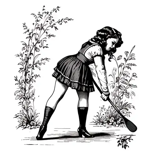 kinky tattoo of woman in schoolgirl costume bending over getting spanked with a paddle tattoo design idea