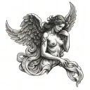 naked angel angel holding broken heart and made of waves tattoo design idea