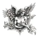 naked angel angel holding broken heart and made of waves tattoo design idea