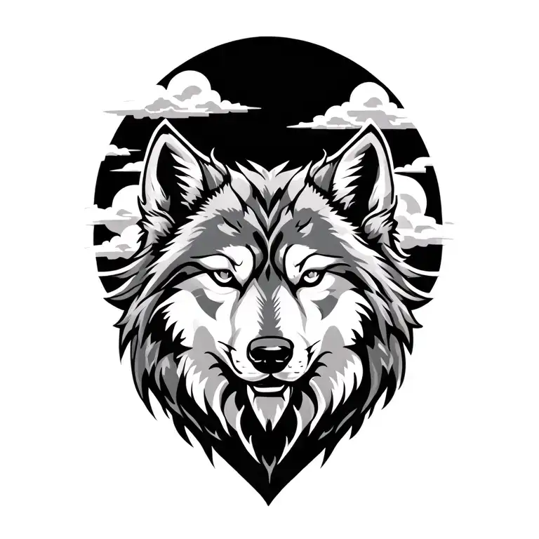 keltic wolf in the clouds tattoo design idea