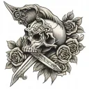 Horse Skull and Roses with large swords  Crossing tattoo design idea