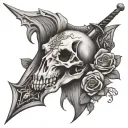 Horse Skull and Roses with large swords  Crossing tattoo design idea