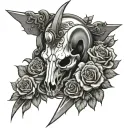 Horse Skull and Roses with large swords  Crossing tattoo design idea