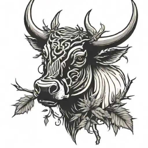 bulls head in trees black and white tattoo tattoo design idea