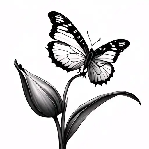tulip and butterfly perched tattoo design idea