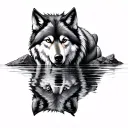 Wolf Reflection In Water tattoo design idea