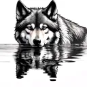 Wolf Reflection In Water tattoo design idea