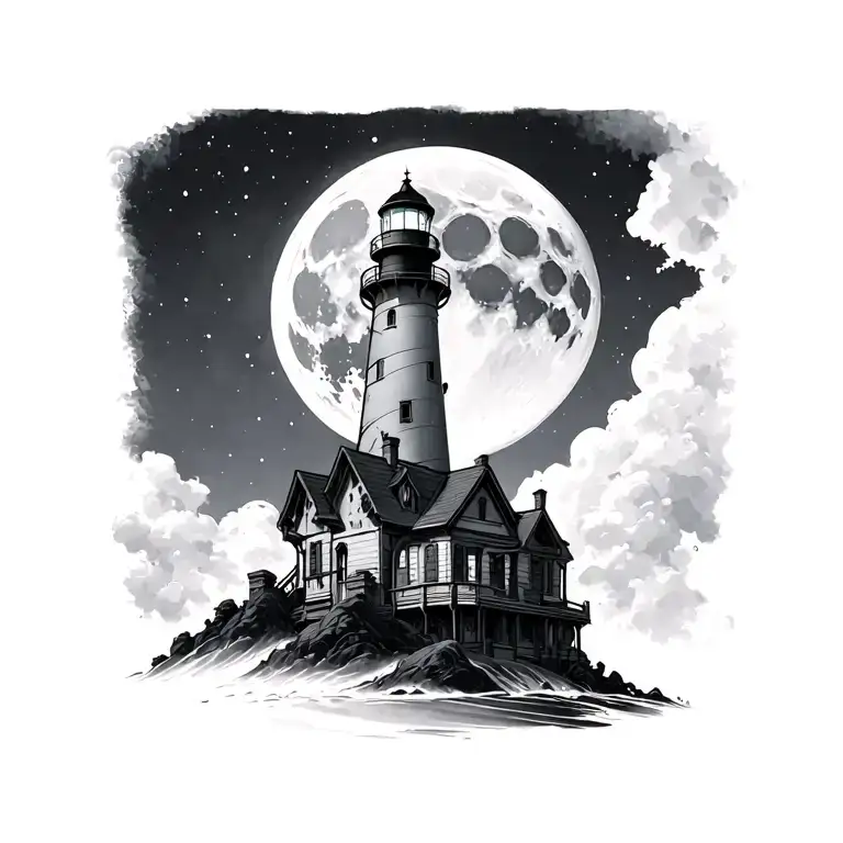 Bioshock Lighthouse moon and house roof  tattoo design idea