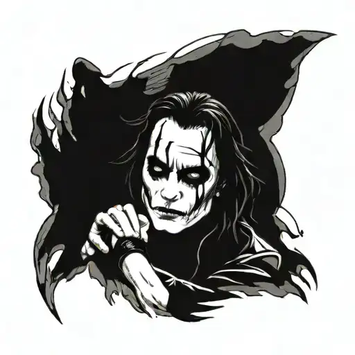 Tattoo on the forearm, Eric Draven, Brandon Lee, black and white, dark, hand drawn, outline tattoo design idea