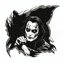 Tattoo on the forearm, Eric Draven, Brandon Lee, black and white, dark, hand drawn, outline tattoo design idea