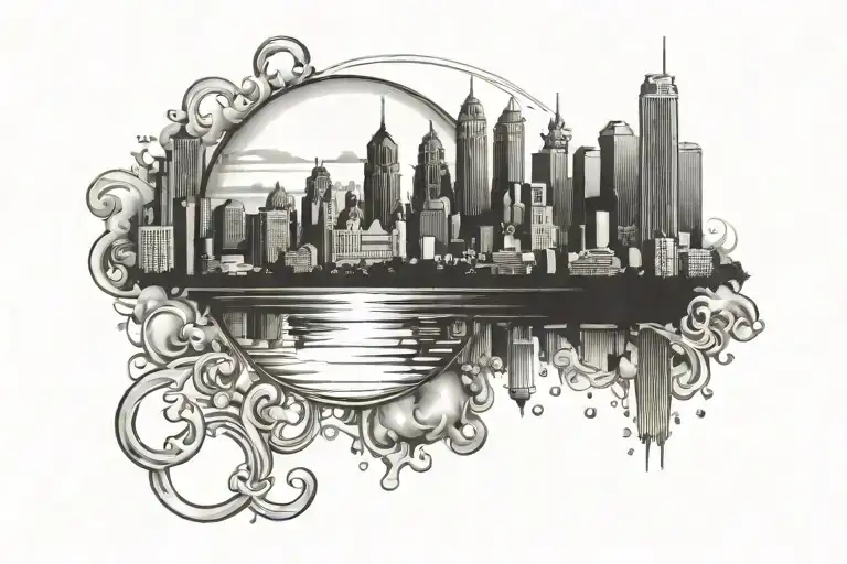 Philly skyline in a bubble number 215 tattoo design idea