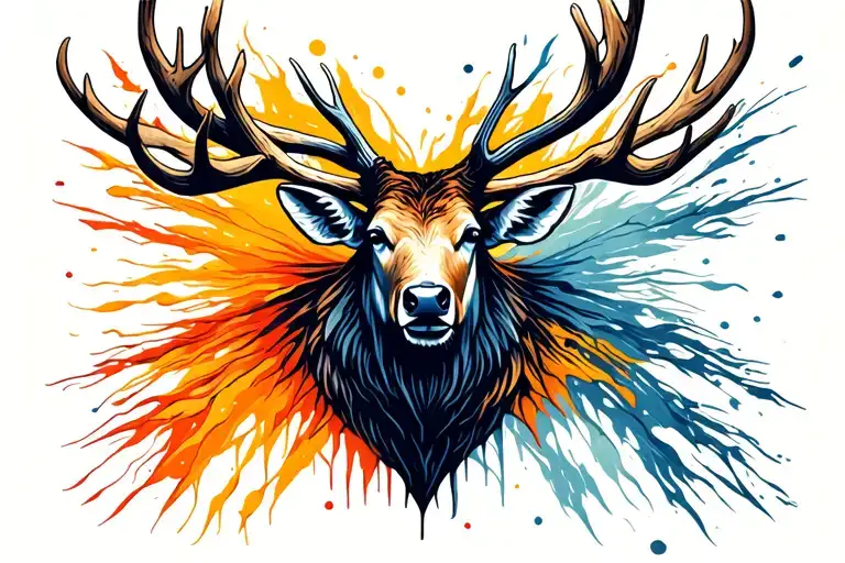 elk head with antlers surrounded tattoo design idea