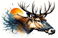 elk head with antlers surrounded tattoo design idea