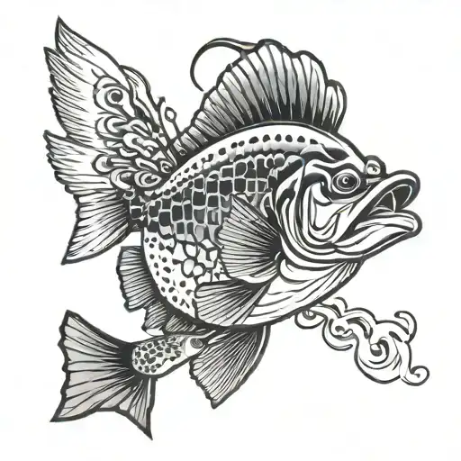 large mouth bass and a wood duck smoking a joint  tattoo design idea