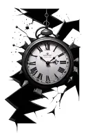 Broken clock with roman numerals tattoo design idea